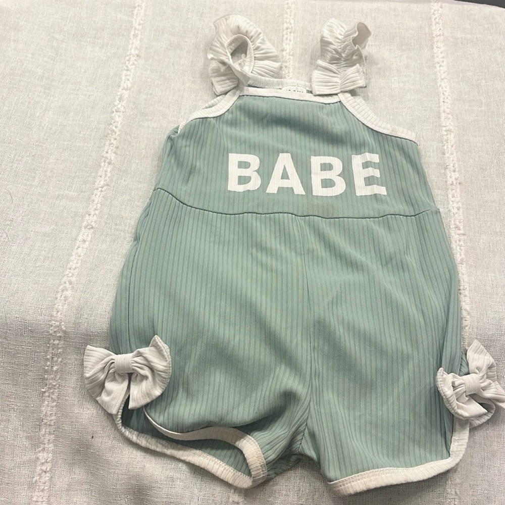 Toddler Girls Ruffles Sleeveless Ribbed Romper Letter Printed Bowknot Jumpsuit